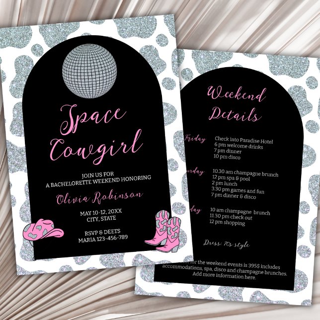 Invitación Bachelorette Space Cowgirl Itineneration Weekend (space cowgirl disco bachelorette weekend itinerary)