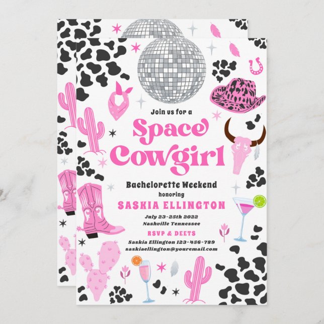 Invitación Bachelorette Space Cowgirl Itinerario de fin de se (Anverso / Reverso)