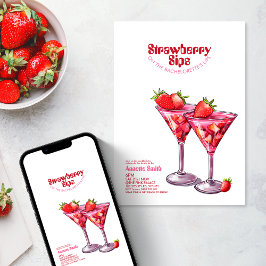 Invitación Bachelorette Strawberry Sips Cocktail Fiesta Rosa