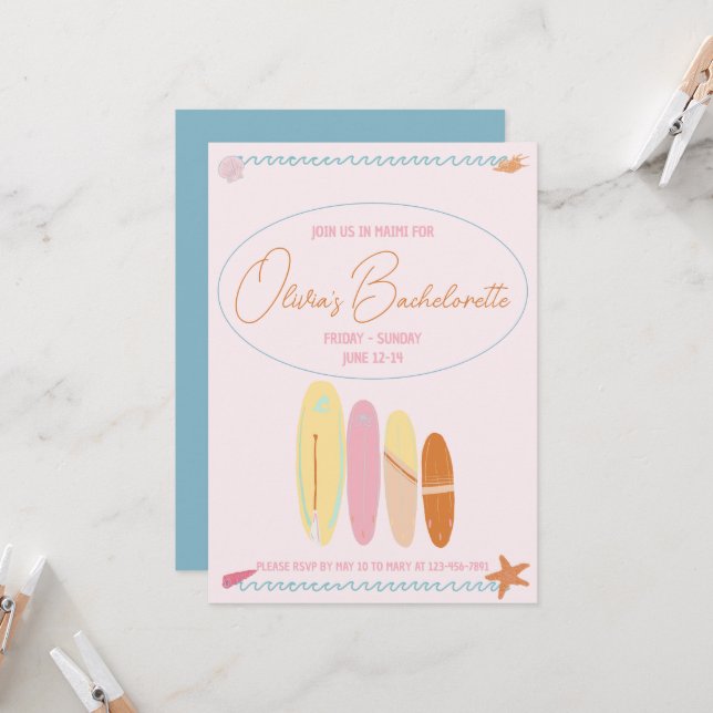 Invitación Bachelorette Temática del Océano — Tema de San Die (Anverso/Reverso In Situ)