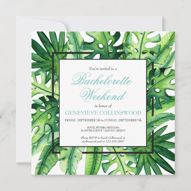 Invitación Bachelorette Tropical Botanical Weekend Itinerario (Anverso)
