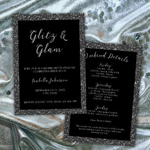 Invitación Bachelorette Weekend de la Purpurina negra Glitz y