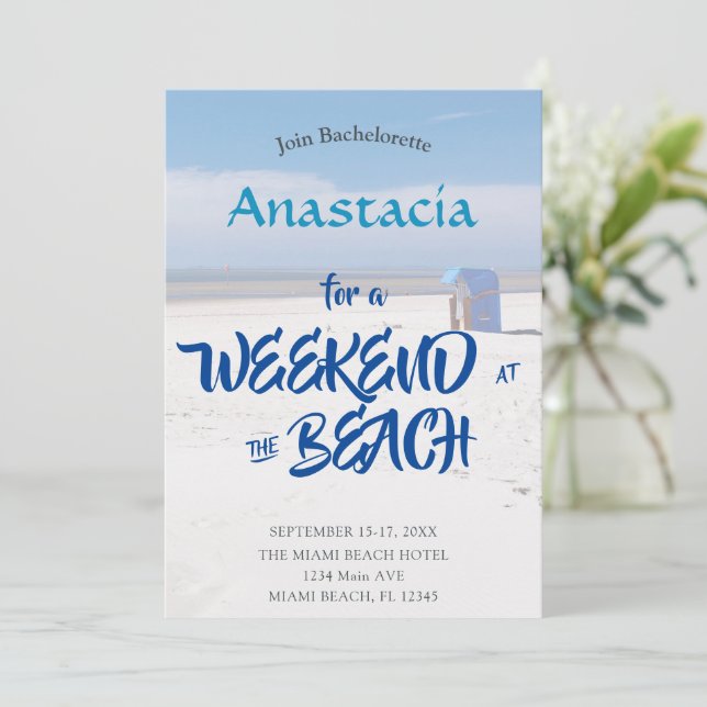 Invitación Bachelorette Weekend en la playa personalizada Inv (Anverso de pie)