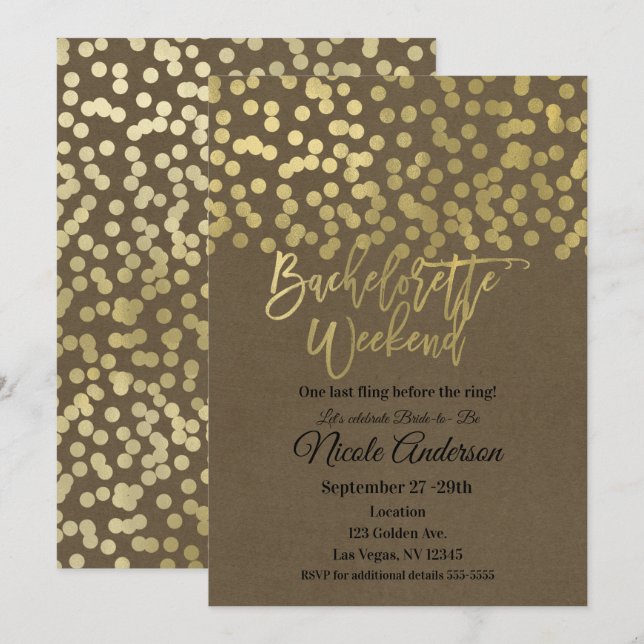 Invitación Bachelorette Weekend Gold Moda moderna Rústica Kra (Anverso / Reverso)