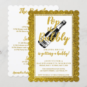 Invitación Bachelorette Weekend International Gold Purpurina