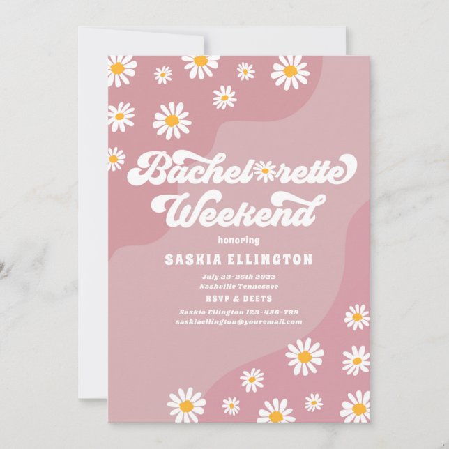 Invitación Bachelorette Weekend Itinerario de Retro 70 (Anverso)