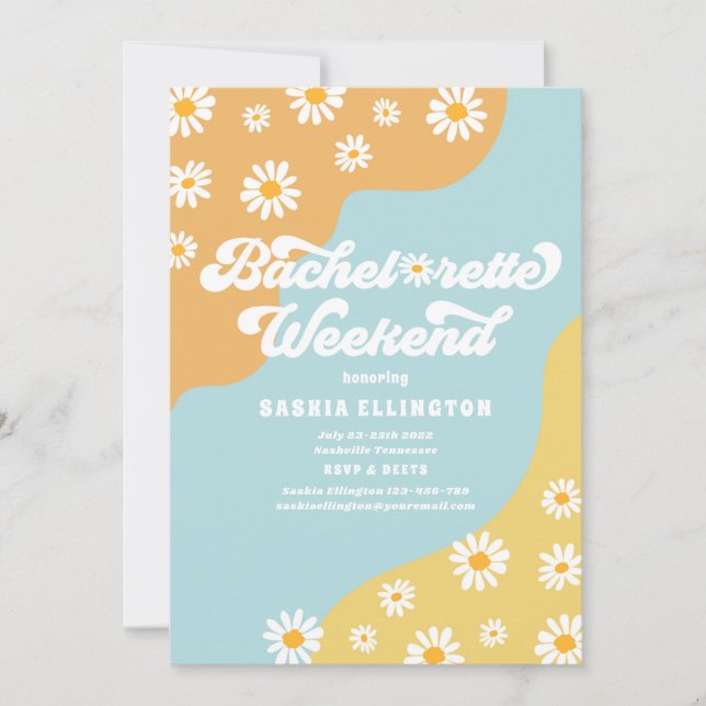 Invitación Bachelorette Weekend Itinerario de Retro 70 (Anverso)