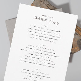 Invitación Bachelorette Weekend Itinerary