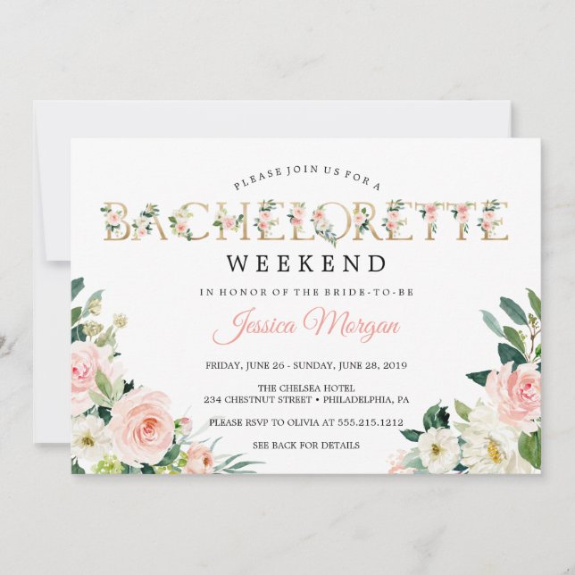 Invitación Bachelorette Weekend Itinerary Airy Rubor (Anverso)