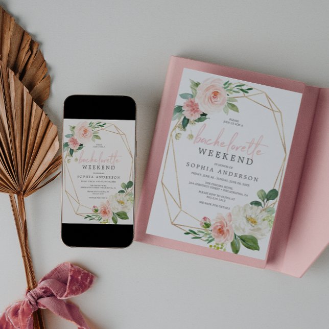 Invitación Bachelorette Weekend Itinerary Airy Rubor Floral (Subido por el creador)