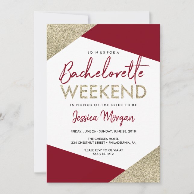 Invitación Bachelorette Weekend Itinerary Burgundy (Anverso)