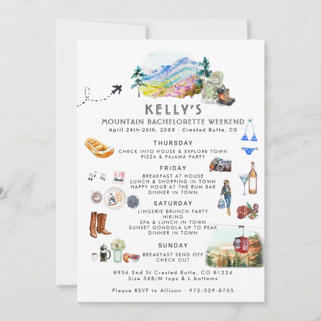 Invitación Bachelorette Weekend Itinerary | Campamento de ver (Anverso)