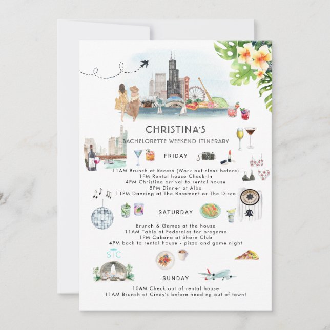 Invitación Bachelorette Weekend Itinerary | Chicago (Anverso)
