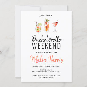 Invitación Bachelorette Weekend Itinerary Cocktail Bebidas