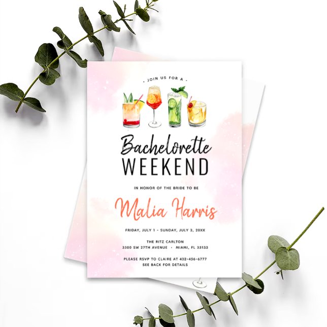 Invitación Bachelorette Weekend Itinerary Cocktail Bebidas (Subido por el creador)