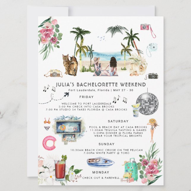 Invitación Bachelorette Weekend Itinerary | Ft Lauderdale (Anverso)