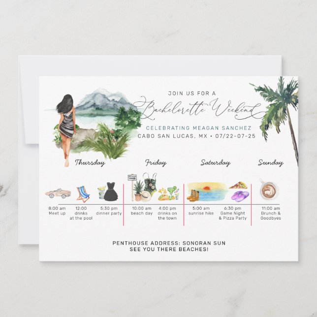 Invitación Bachelorette Weekend Itinerary | Palm tropical (Anverso)