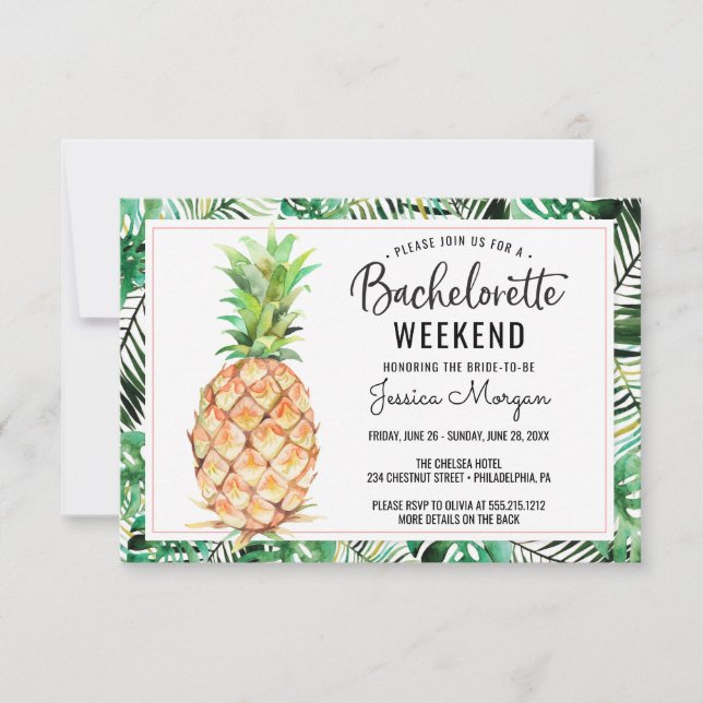 Invitación Bachelorette Weekend Itinerary Pineapple Tropical (Anverso)