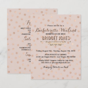 Invitación Bachelorette Weekend Itinerary Rosa Gold Confetti