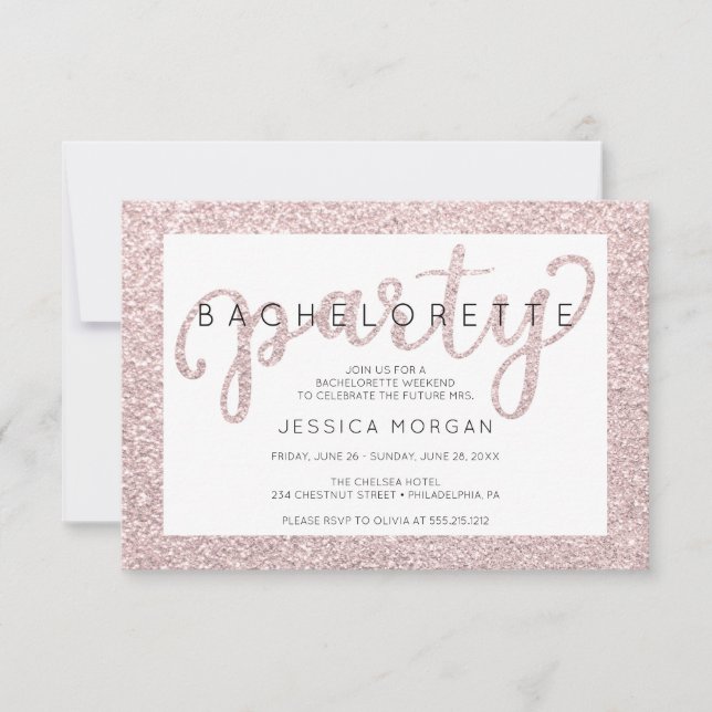 Invitación Bachelorette Weekend Itinerary Rosé Invite de Oro (Anverso)