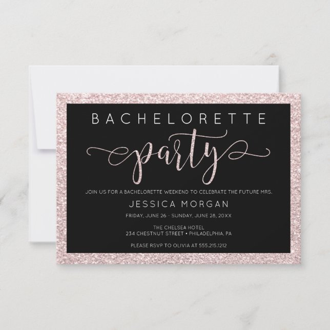 Invitación Bachelorette Weekend Itinerary Rosé Invite de Oro (Anverso)