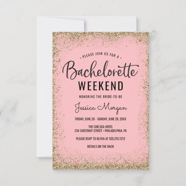 Invitación Bachelorette Weekend Itinerary Rubor Gold Frame (Anverso)