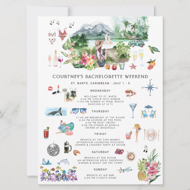 Invitación Bachelorette Weekend Itinerary | San Bartolomé (Anverso)