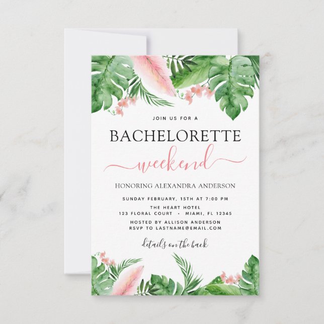 Invitación Bachelorette Weekend Palas Tropicales Itinerarias (Anverso)