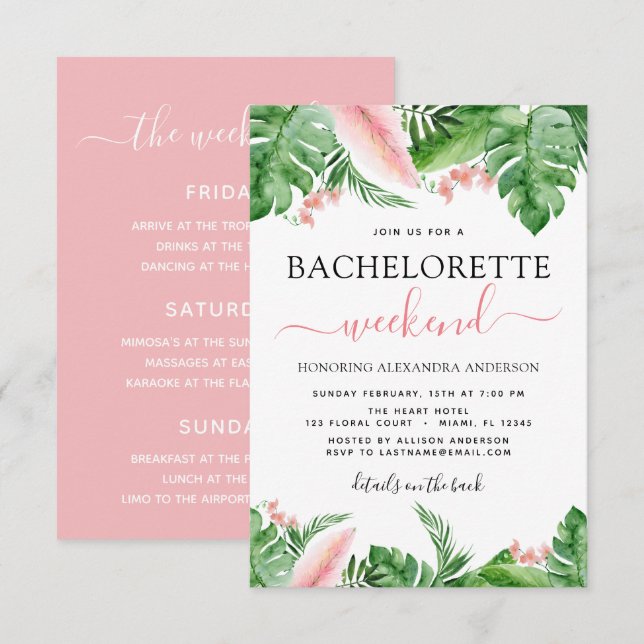 Invitación Bachelorette Weekend Palas Tropicales Itinerarias (Anverso / Reverso)