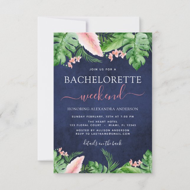 Invitación Bachelorette Weekend Palas Tropicales Itinerarias (Anverso)
