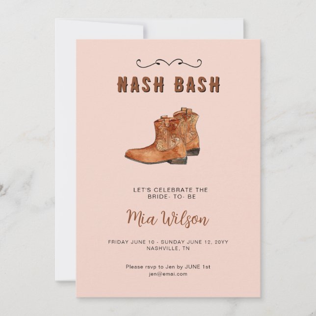 Invitación Bachelorette Weekend rosa de Nashville (Anverso)