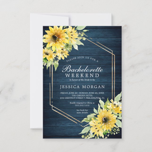 Invitación Bachelorette Weekend Rustic Sunflower Greeneration (Anverso)
