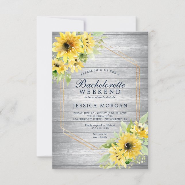 Invitación Bachelorette Weekend Rustic Sunflower Greeneration (Anverso)