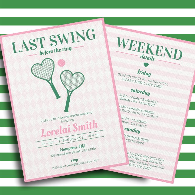 Invitación Bachelorette Weekend Tennis Country Club Cute (Subido por el creador)
