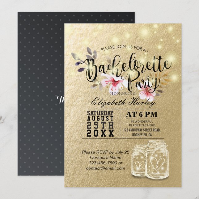 Invitación Bachiller Party Bridal Shower Mason Jar Luces (Anverso / Reverso)