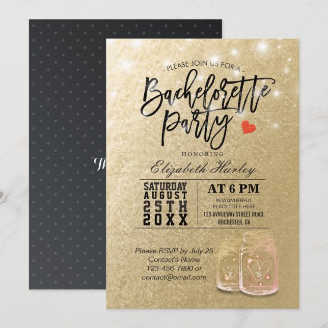 Invitación Bachiller Party Bridal Shower Mason Jar Luces (Anverso / Reverso)