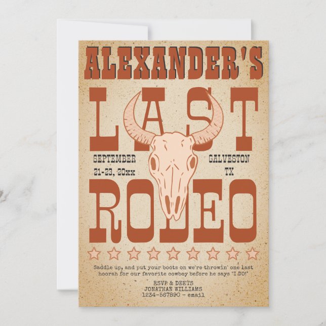 Invitación Bachiller último RODEO Oeste Cowboy Texas Adventur (Anverso)