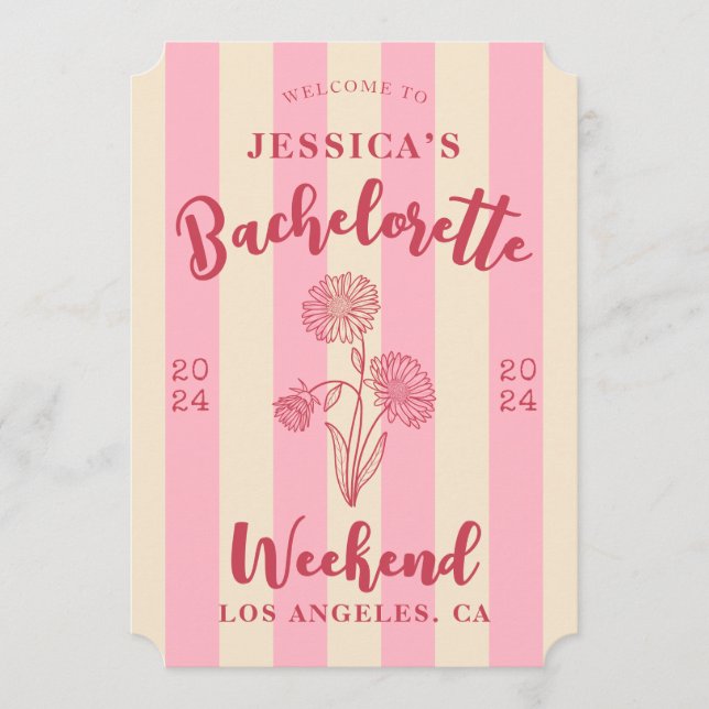 Invitación Bachillerato beige rosado a rayas flor de natalida (Anverso)