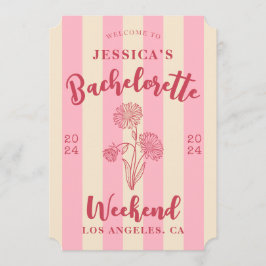 Invitación Bachillerato beige rosado a rayas flor de natalida