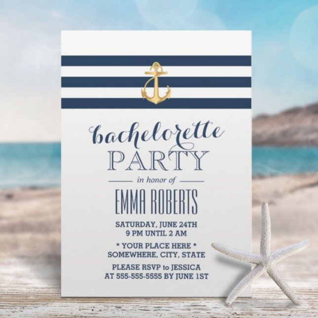 Invitación Bachillerato de oro de la marina franjas náuticas (Subido por el creador)