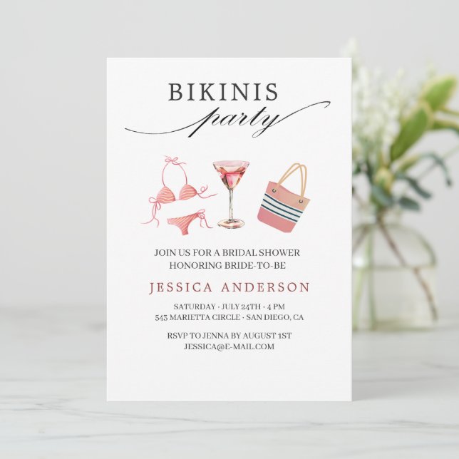 Invitación Bachillerato en bikinis Fiesta (Anverso de pie)