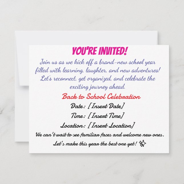 Invitación Back to School Bash Invitation (Reverso)