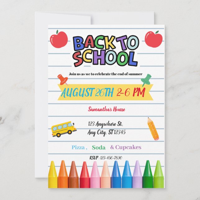 Invitación Back to school party (Anverso)