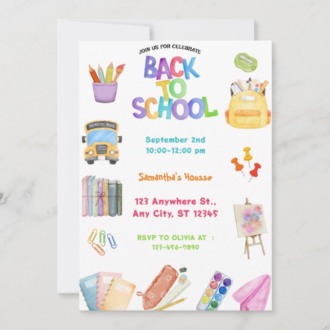 Invitación Back to school party (Anverso)