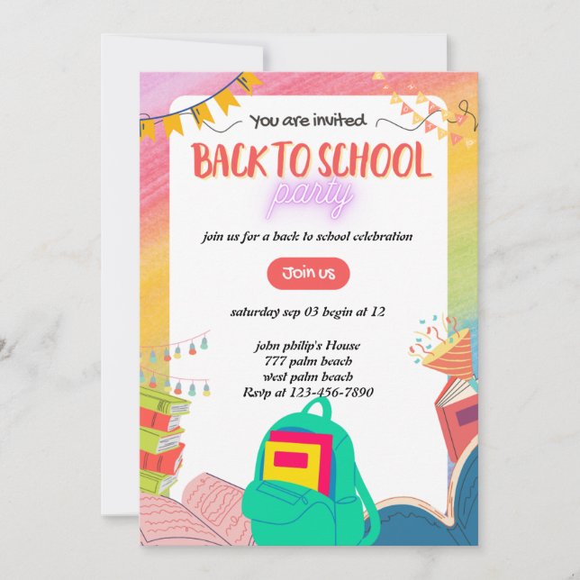 Invitación back-to-school party invitation  (Anverso)