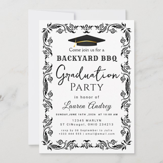 Invitación Backyard BBQ Graduation Party Invitation (Anverso)