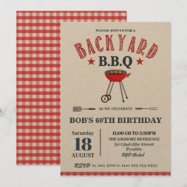 Invitación Backyard BBQ Hombre Birthday Red Gingham Craft