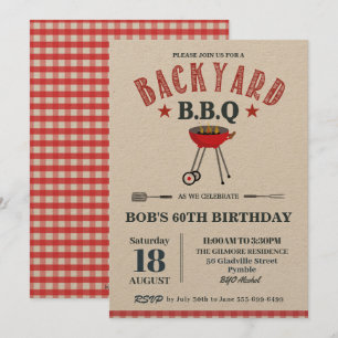 Invitación Backyard BBQ Hombre Birthday Red Gingham Craft