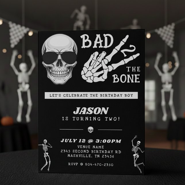 Invitación Bad 2 the Bone Skeleton 2nd Birthday Party (Subido por el creador)