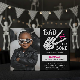Invitación Bad 2 the Bone Skeleton Photo 2nd Birthday Party